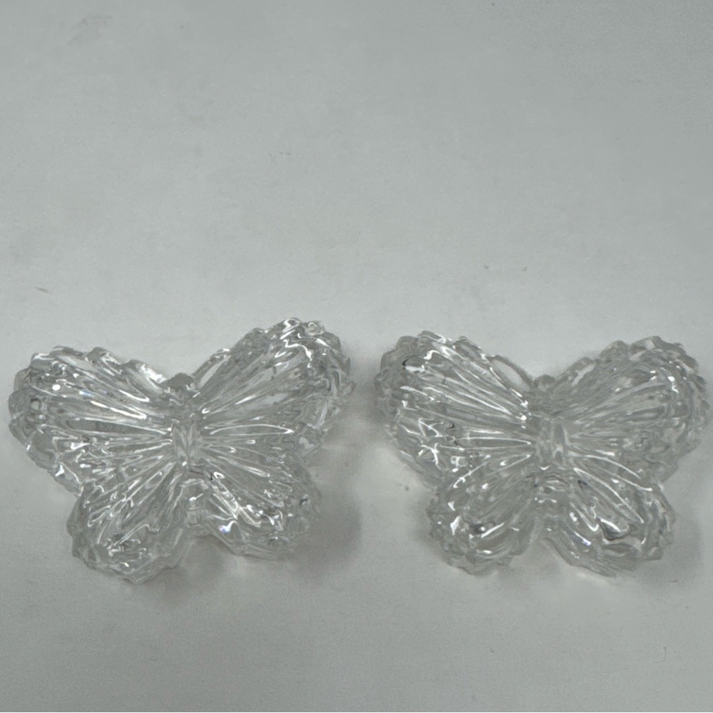 BUTTERFLY LIDDED 2 TRINKET BOXES CLEAR GLASS JEWELRY BOX PAIR WITH LIDS BOHO